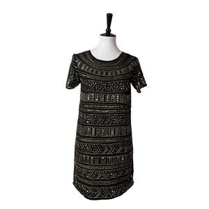 BooHoo Women’s Dress Boutique Viola Embellished Mini Beaded Black Gold New Sz 4